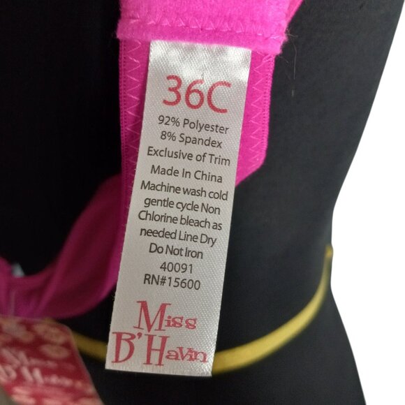 Miss BHavin 36C Bra Hot Pink Padded Push Up Adjustable Straps Back Closure NEW - Picture 6 of 6